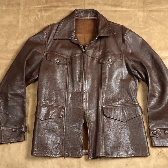 40s Vintage Brown Leather Sports Jacket Goarskin
